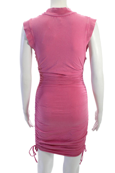 Daily Practice Womens Bodycon Mini Dress Pink Mock Neck Drawstring Size XS