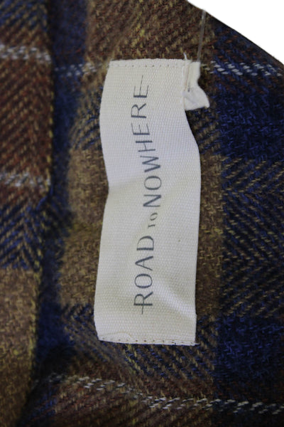 Road To Nowhere Women Blue Plaid Collared Cotton Jacket Long Sleeve Size S