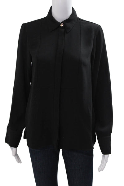 Zara Women Black Collared Long Sleeve Button Up Blouse Polyester Size XS