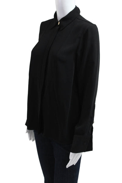 Zara Women Black Collared Long Sleeve Button Up Blouse Polyester Size XS
