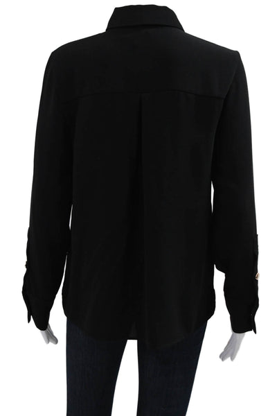Zara Women Black Collared Long Sleeve Button Up Blouse Polyester Size XS