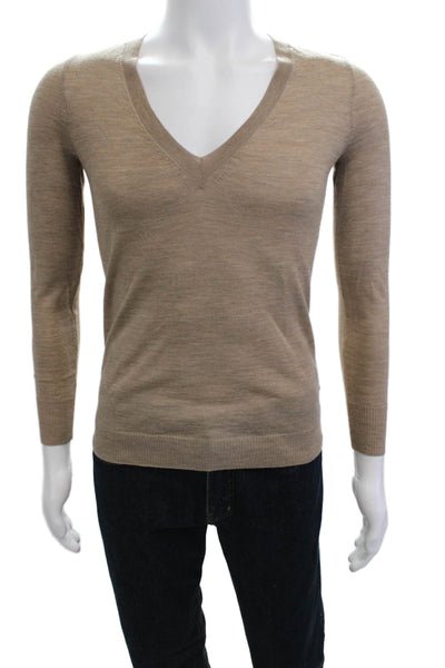J Crew Mens Pullover V-Neck 100% Merino Wool Beige Sweater Size S