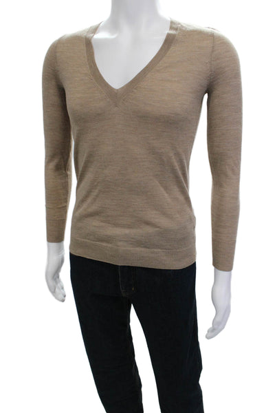 J Crew Mens Pullover V-Neck 100% Merino Wool Beige Sweater Size S