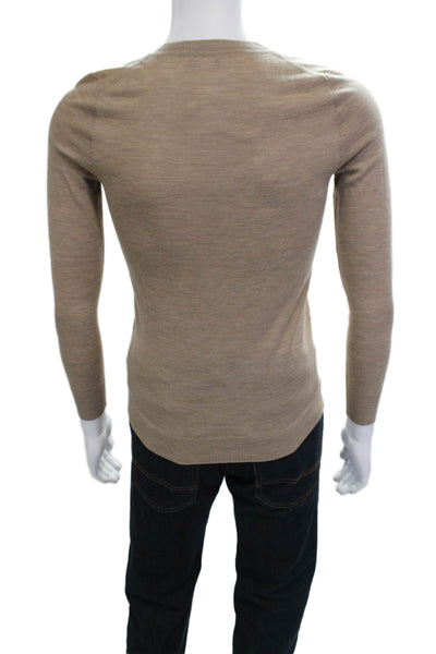 J Crew Mens Pullover V-Neck 100% Merino Wool Beige Sweater Size S