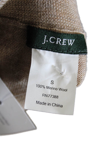 J Crew Mens Pullover V-Neck 100% Merino Wool Beige Sweater Size S
