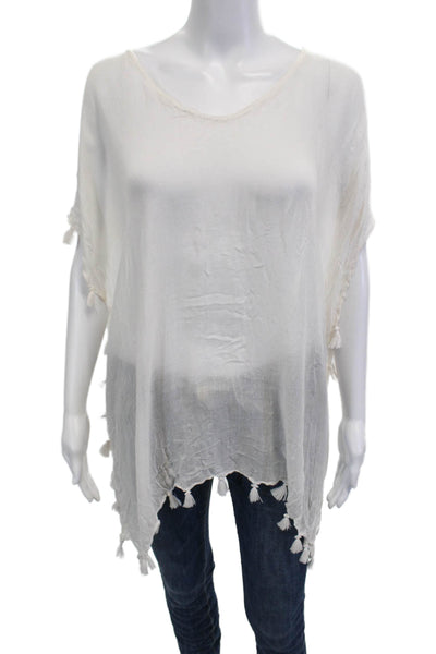 Elan Women Tunic White Rayon Round Neck Short Sleeve Beach Size One Size