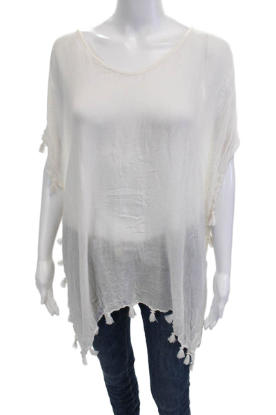 Elan Women Tunic White Rayon Round Neck Short Sleeve Beach Size One Size