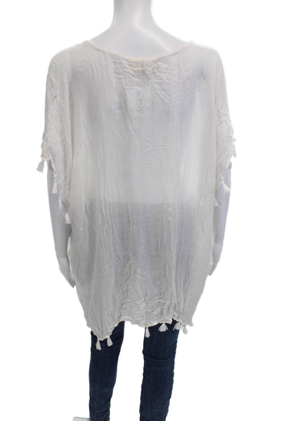 Elan Women Tunic White Rayon Round Neck Short Sleeve Beach Size One Size