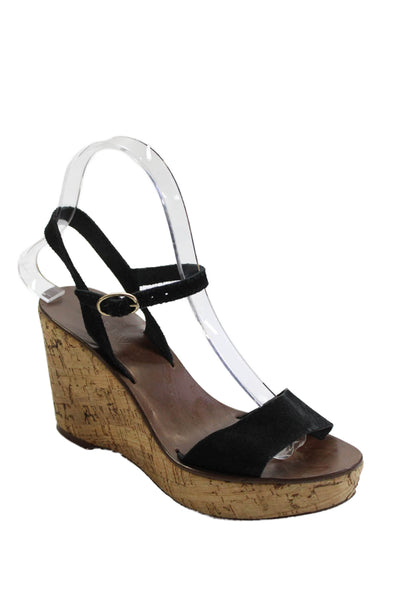 J Crew Womens Suede Cork Slingbacks Wedge Sandals Black Size 6