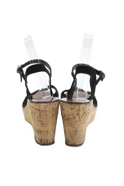 J Crew Womens Suede Cork Slingbacks Wedge Sandals Black Size 6