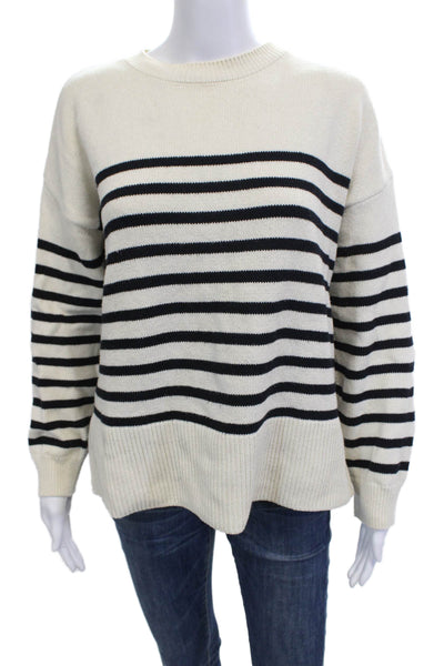 Zara Women Pullover Striped Crew Neck Beige Sweater Long Sleeve Size M