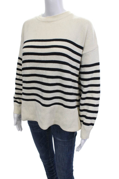 Zara Women Pullover Striped Crew Neck Beige Sweater Long Sleeve Size M