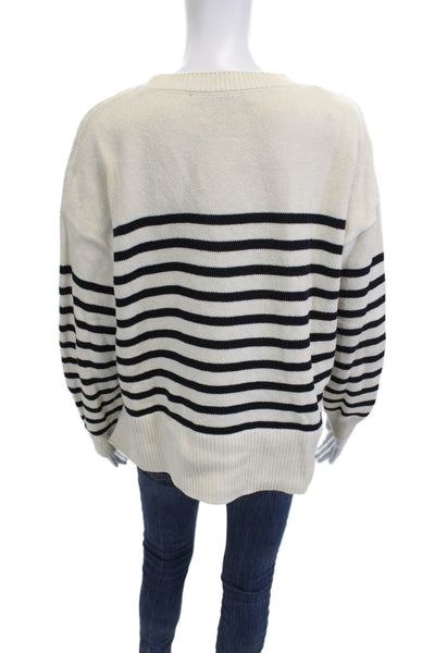 Zara Women Pullover Striped Crew Neck Beige Sweater Long Sleeve Size M