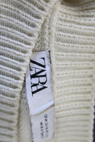 Zara Women Pullover Striped Crew Neck Beige Sweater Long Sleeve Size M