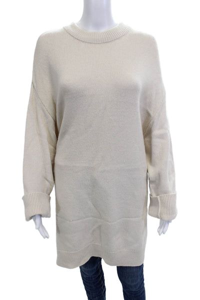 Zara Women Pullover Sweater Beige Crew Neck Long Sleeve Cotton Acrylic Size M