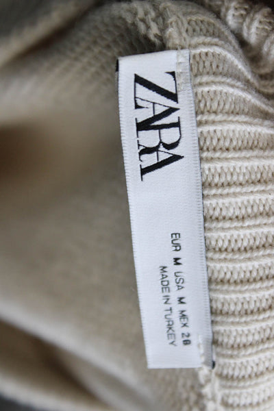 Zara Women Pullover Sweater Beige Crew Neck Long Sleeve Cotton Acrylic Size M