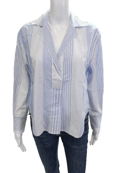 Madewell Women Basic Striped Cotton Collared Button Blouse Long Sleeve Size 2XS