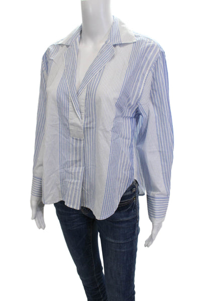 Madewell Women Basic Striped Cotton Collared Button Blouse Long Sleeve Size 2XS