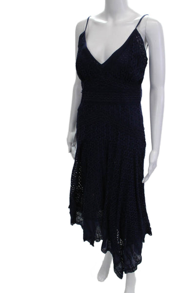 Love Sam Womens Slip Dress Dark Blue Cotton V Neck Sleeveless Midi Size M