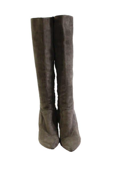 Alberto Zago Womens Suede Pointed Toe Zip Up Boots Gray Size 37 7