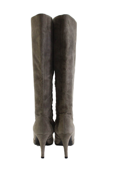 Alberto Zago Womens Suede Pointed Toe Zip Up Boots Gray Size 37 7