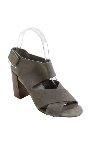Vince Womens Suede Strappy Slingbacks Sandal Heels Grey Size 6 Medium