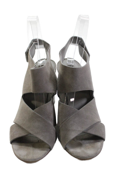 Vince Womens Suede Strappy Slingbacks Sandal Heels Grey Size 6 Medium