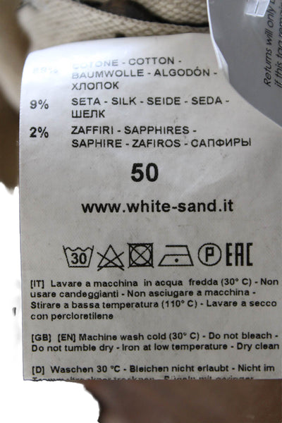 White Sand Mens Beige Chino Khakis Cotton Silk Solid Beach Button Size 50