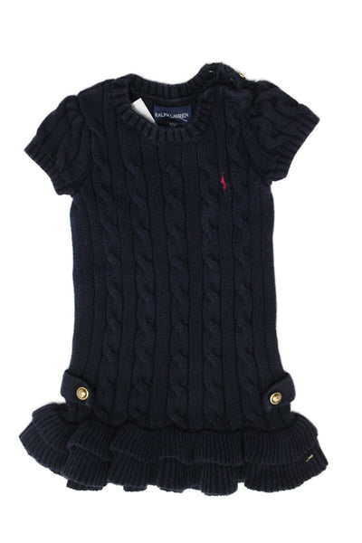Ralph Lauren Blue Label Girls Cotton Cable-Knit Sweater Dress Blue Size 12 M