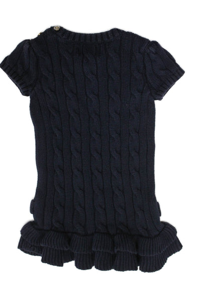 Ralph Lauren Blue Label Girls Cotton Cable-Knit Sweater Dress Blue Size 12 M