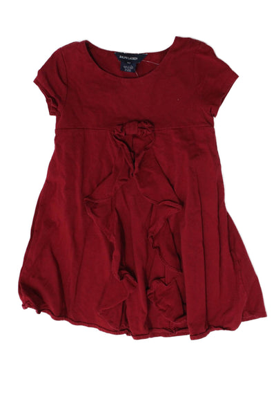 Ralph Lauren Girls Cotton Short Sleeve Round Neck A-Line Mini Dress Red Size 5