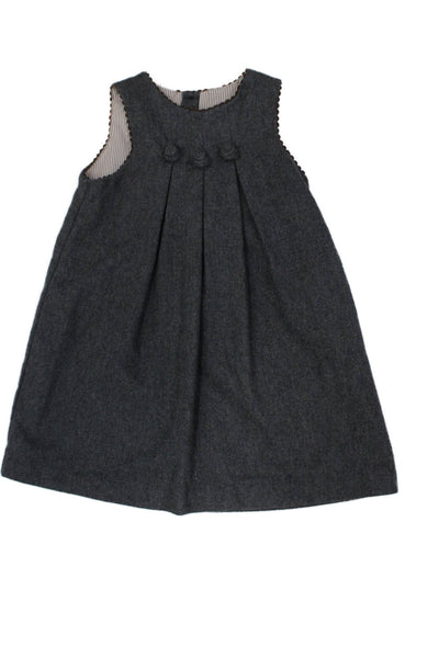 Jacadi Girls Wool Sleeveless Buttoned Knee Length Dress Gray Size 36 Months