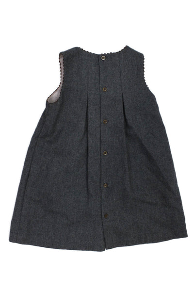 Jacadi Girls Wool Sleeveless Buttoned Knee Length Dress Gray Size 36 Months