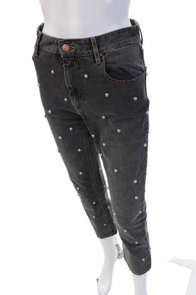 Isabel Marant Etoile Womens Ankle Cropped Jeans Dark Gray Cotton Size 25