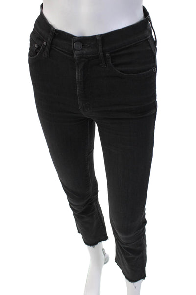 Mother Women Ankle Skinny Jeans Black Mid Rise Button Size 24