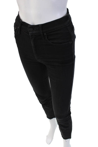 Mother Women Ankle Skinny Jeans Black Mid Rise Button Size 24