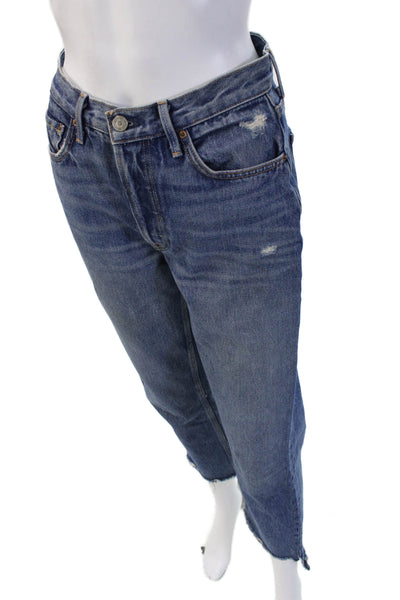 Grlfrnd Womens Cropped Straight Blue Jeans Mid Rise Cotton Inseam 25 Size 26