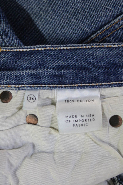 Grlfrnd Womens Cropped Straight Blue Jeans Mid Rise Cotton Inseam 25 Size 26