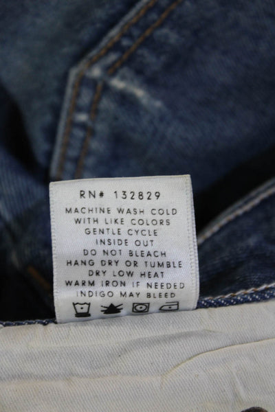 Grlfrnd Womens Cropped Straight Blue Jeans Mid Rise Cotton Inseam 25 Size 26