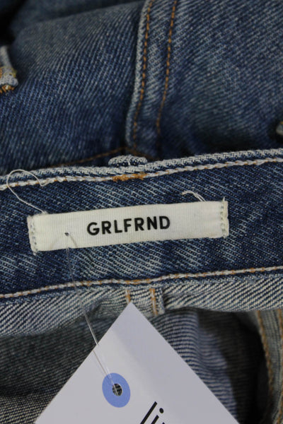 Grlfrnd Womens Cropped Straight Blue Jeans Mid Rise Cotton Inseam 25 Size 26