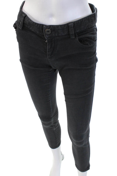 Alice + Olivia Womens Skinny Ankle Jeans Black Low Rise Button Size 2