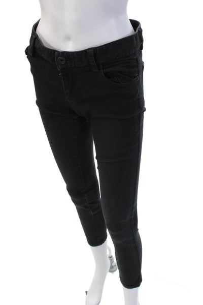 Alice + Olivia Womens Skinny Ankle Jeans Black Low Rise Button Size 2