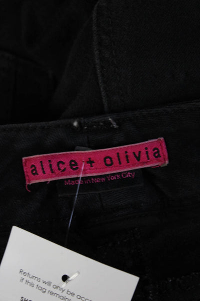 Alice + Olivia Womens Skinny Ankle Jeans Black Low Rise Button Size 2