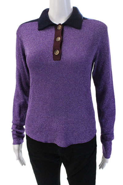 Rachel Comey Womens Henley Purple Viscose Sweater Collared Size S