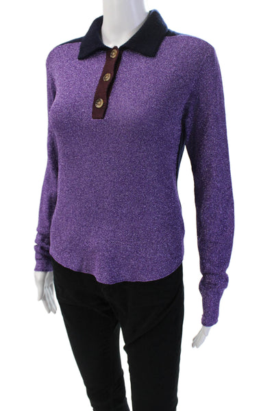 Rachel Comey Womens Henley Purple Viscose Sweater Collared Size S