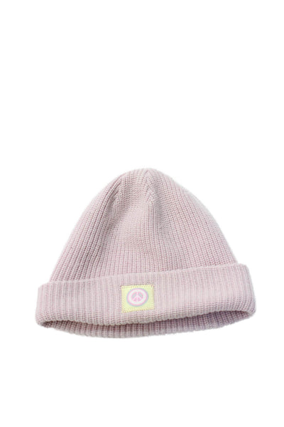 Madhappy Womens Wool Knit Peace Sign Motif Beanie Pink One Size