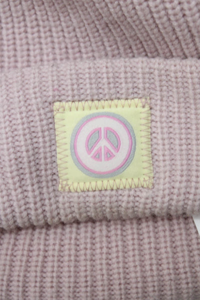 Madhappy Womens Wool Knit Peace Sign Motif Beanie Pink One Size
