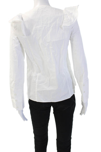 Mango Causual Women White Cotton VNeck Button Long Sleeve Classic Blouse Size 4