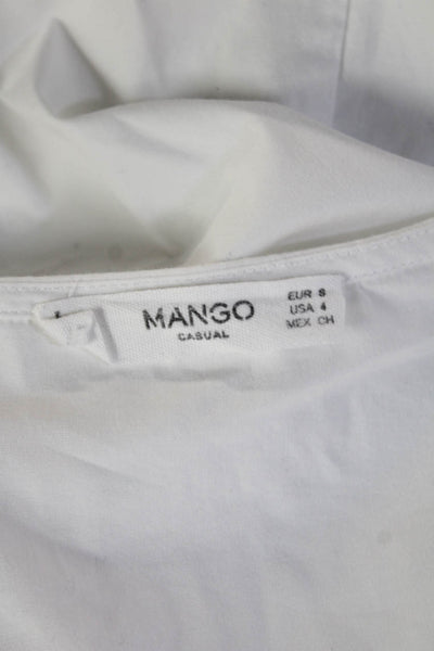 Mango Causual Women White Cotton VNeck Button Long Sleeve Classic Blouse Size 4