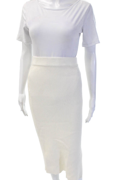 Zara Knit Women Straight Pencil Midi Striped White Skirt Size S